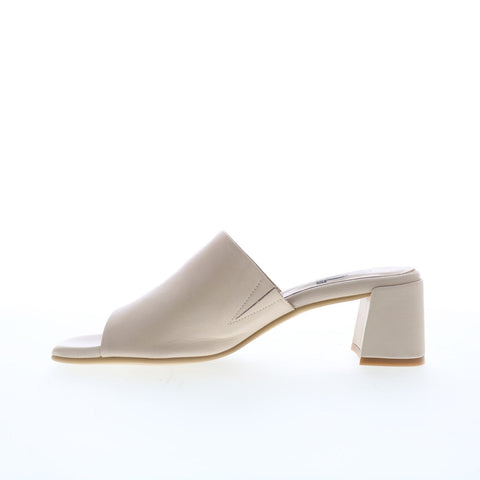 Miz Mooz Kaye Womens Beige Leather Slip On Heeled Sandals Shoes