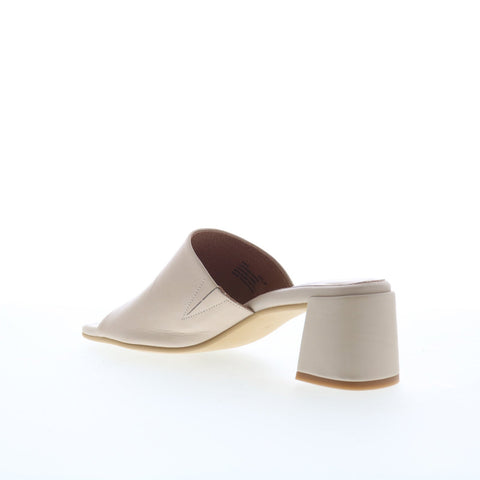 Miz Mooz Kaye Womens Beige Leather Slip On Heeled Sandals Shoes