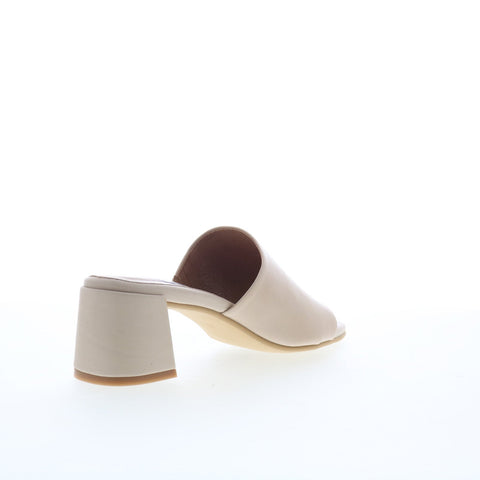 Miz Mooz Kaye Womens Beige Leather Slip On Heeled Sandals Shoes