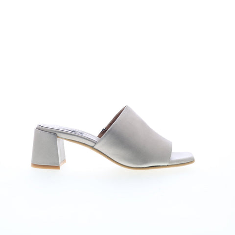 Miz Mooz Kaye Womens Gray Leather Slip On Heeled Sandals Shoes
