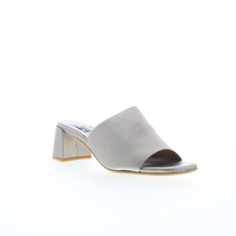 Miz Mooz Kaye Womens Gray Leather Slip On Heeled Sandals Shoes