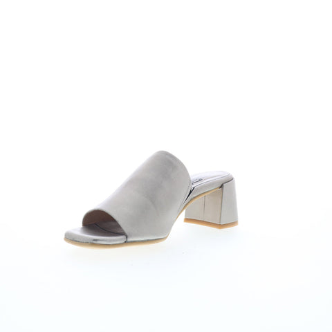 Miz Mooz Kaye Womens Gray Leather Slip On Heeled Sandals Shoes
