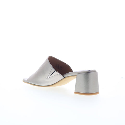 Miz Mooz Kaye Womens Gray Leather Slip On Heeled Sandals Shoes