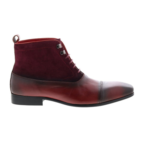 Carrucci Button-up Denim Zip Boots Mens Burgundy Leather Casual Dress Boots