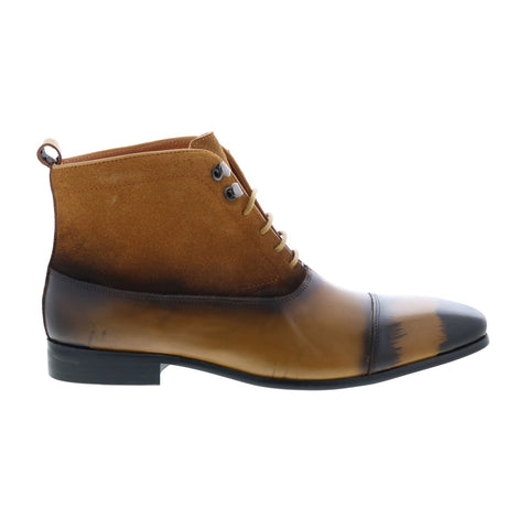 Carrucci Button-up Denim Zip Boots KB524-11 Mens Brown Casual Dress Boots