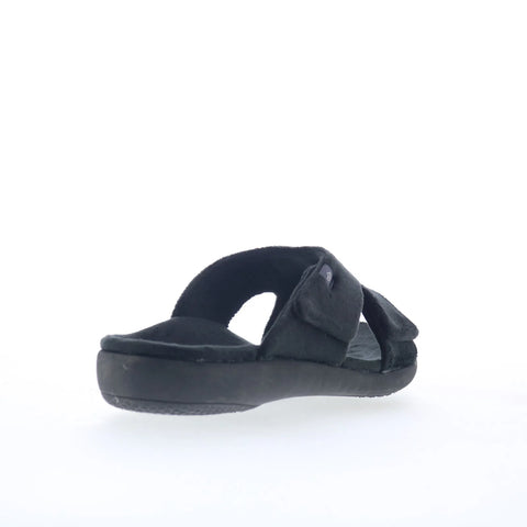 Spenco Kholo Visa Slipper SP1052BLK Womens Black Wide Slides Sandals Shoes