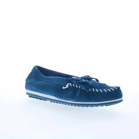 Minnetonka Kilty Plus 4313 Womens Blue Suede Slip On Loafer Flats Shoes