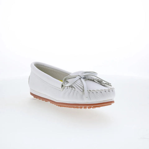 Minnetonka Kilty Plus 4324 Womens White Leather Loafer Flats Shoes
