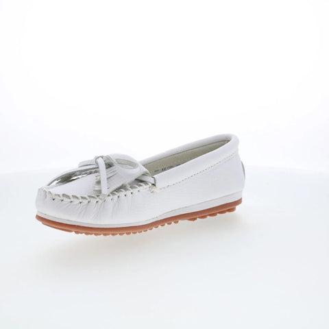 Minnetonka Kilty Plus 4324 Womens White Leather Loafer Flats Shoes