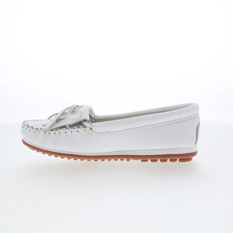 Minnetonka Kilty Plus 4324 Womens White Leather Loafer Flats Shoes