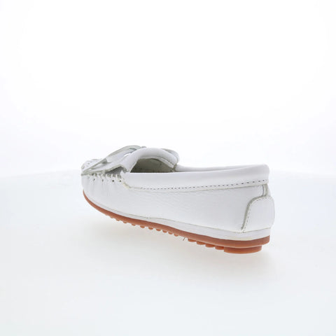 Minnetonka Kilty Plus 4324 Womens White Leather Loafer Flats Shoes