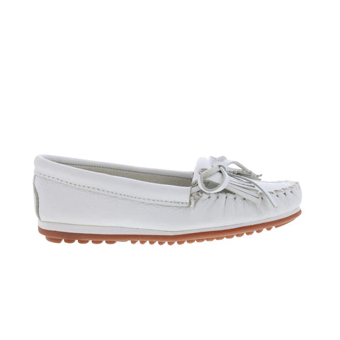 Minnetonka Kilty Plus 4324 Womens White Leather Loafer Flats Shoes