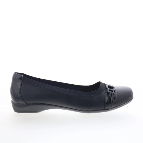 Clarks Kinzie Light 26128599 Womens Black Leather Slip On Ballet Flats Shoes