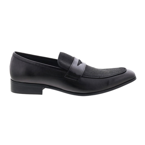 Carrucci Denim Leather Loafer KS2240-12CC Mens Black Loafers Penny Shoes