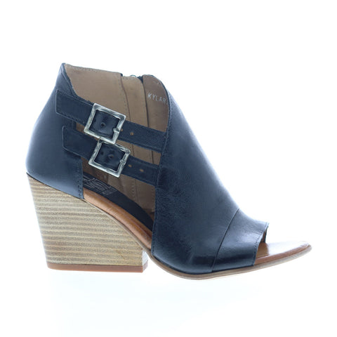 Miz Mooz Kylar Womens Black Leather Zipper Wedges Sandals Shoes