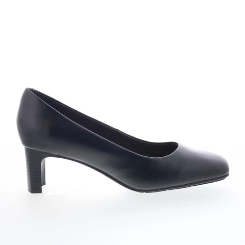 Clarks Kyndall Iris 26174303 Womens Black Wide Leather Pumps Heels Shoes