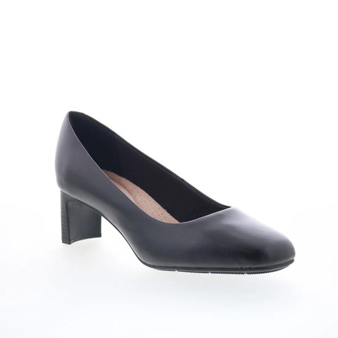 Clarks Kyndall Iris 26174303 Womens Black Wide Leather Pumps Heels Shoes