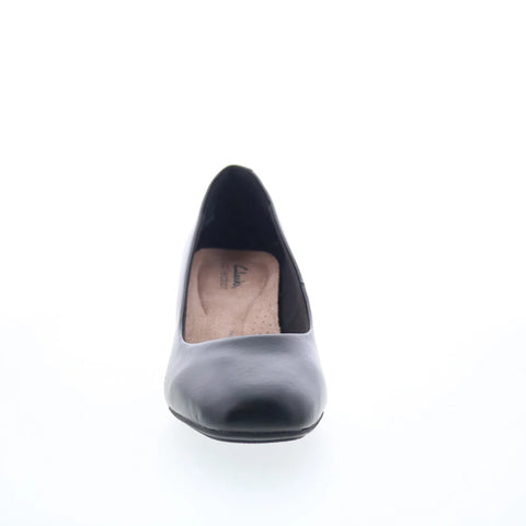 Clarks Kyndall Iris 26174303 Womens Black Wide Leather Pumps Heels Shoes