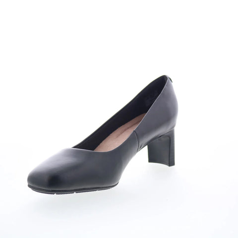 Clarks Kyndall Iris 26174303 Womens Black Wide Leather Pumps Heels Shoes