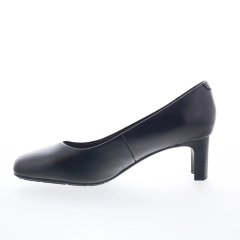 Clarks Kyndall Iris 26174303 Womens Black Wide Leather Pumps Heels Shoes