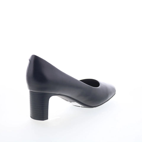 Clarks Kyndall Iris 26174303 Womens Black Wide Leather Pumps Heels Shoes