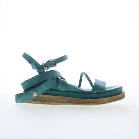 A.S. 98 Labo Womens Green Leather Hook & Loop Platform Sandals Shoes