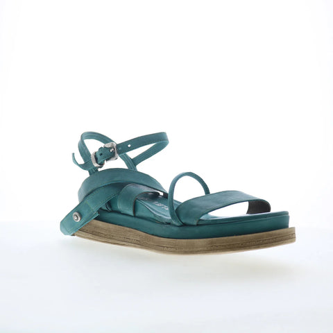 A.S. 98 Labo Womens Green Leather Hook & Loop Platform Sandals Shoes