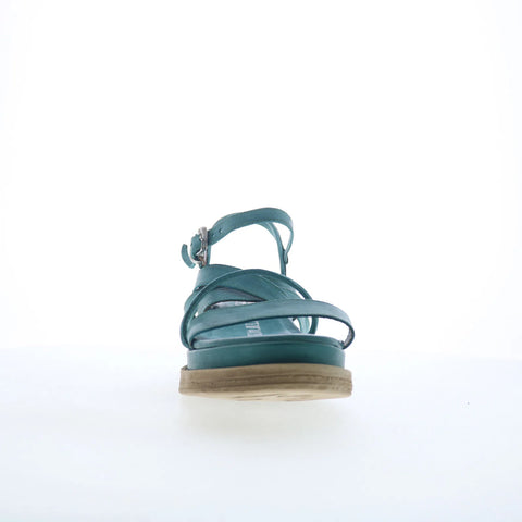 A.S. 98 Labo Womens Green Leather Hook & Loop Platform Sandals Shoes