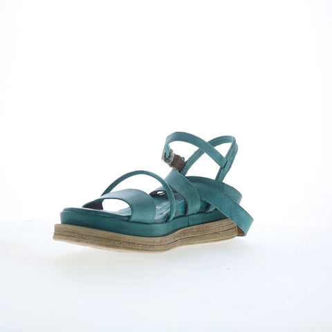 A.S. 98 Labo Womens Green Leather Hook & Loop Platform Sandals Shoes