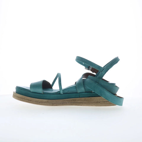 A.S. 98 Labo Womens Green Leather Hook & Loop Platform Sandals Shoes