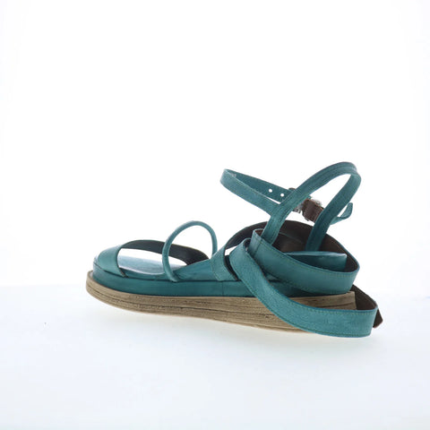 A.S. 98 Labo Womens Green Leather Hook & Loop Platform Sandals Shoes