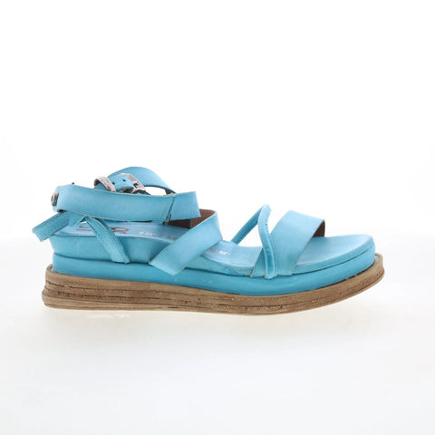 A.S. 98 Labo Womens Blue Leather Hook & Loop Platform Sandals Shoes