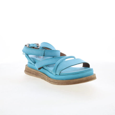A.S. 98 Labo Womens Blue Leather Hook & Loop Platform Sandals Shoes