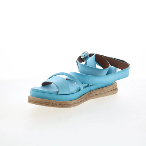 A.S. 98 Labo Womens Blue Leather Hook & Loop Platform Sandals Shoes