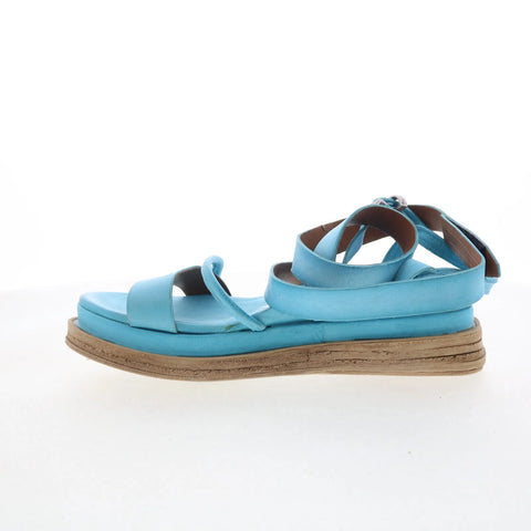 A.S. 98 Labo Womens Blue Leather Hook & Loop Platform Sandals Shoes
