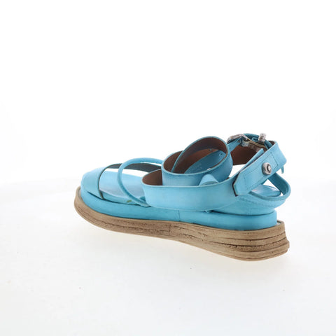 A.S. 98 Labo Womens Blue Leather Hook & Loop Platform Sandals Shoes