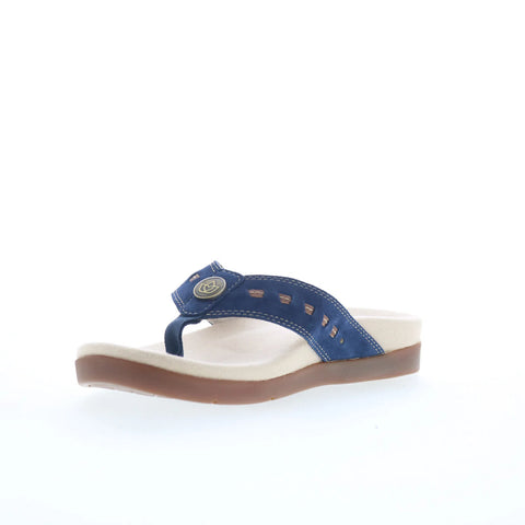 Spenco Laguna 22 SP1154NVY Womens Blue Wide Suede Flip-Flops Sandals Shoes