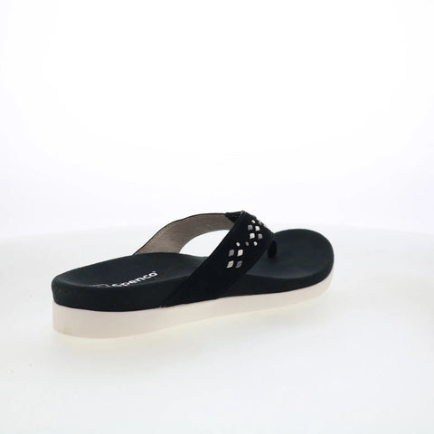 Spenco Laguna Stud SP1139BLK Womens Black Wide Flip-Flops Sandals Shoes