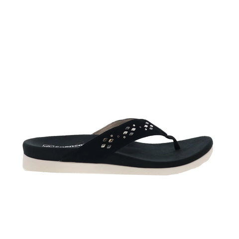 Spenco Laguna Stud SP1139BLK Womens Black Suede Flip-Flops Sandals Shoes