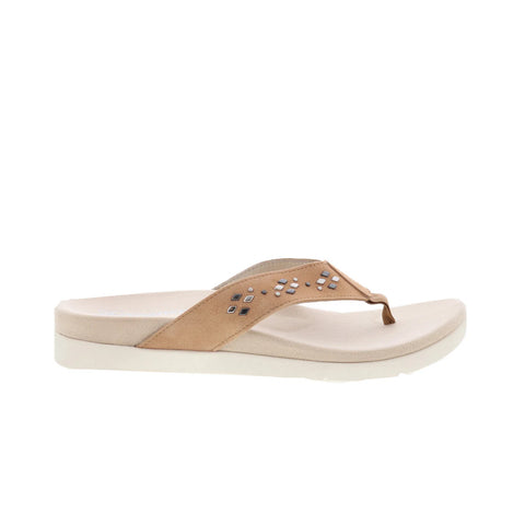 Spenco Laguna Stud SP1139TAN Womens Brown Suede Flip-Flops Sandals Shoes