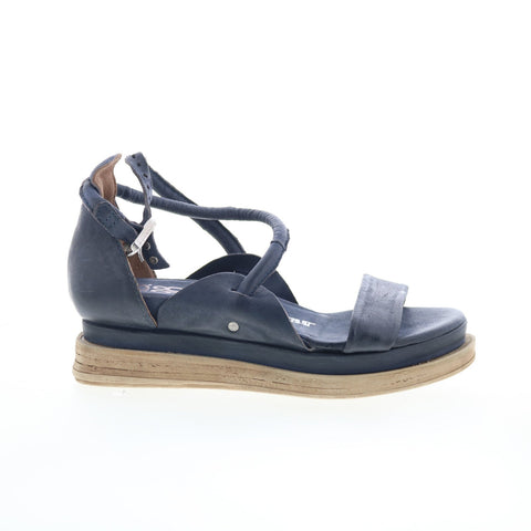 A.S. 98 Laike Womens Black Leather Hook & Loop Platform Sandals Shoes