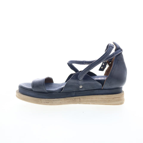 A.S. 98 Laike Womens Black Leather Hook & Loop Platform Sandals Shoes