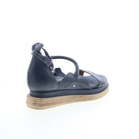 A.S. 98 Laike Womens Black Leather Hook & Loop Platform Sandals Shoes