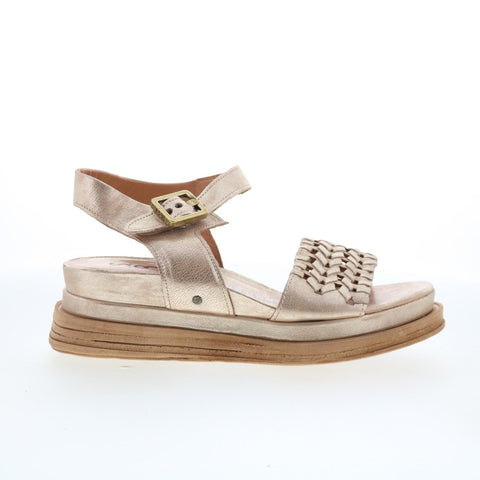 A.S. 98 Landon Womens Gold Leather Hook & Loop Strap Sandals Shoes