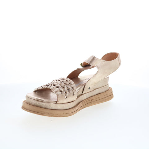 A.S. 98 Landon Womens Gold Leather Hook & Loop Strap Sandals Shoes