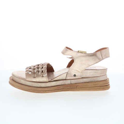 A.S. 98 Landon Womens Gold Leather Hook & Loop Strap Sandals Shoes