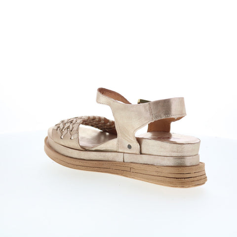 A.S. 98 Landon Womens Gold Leather Hook & Loop Strap Sandals Shoes