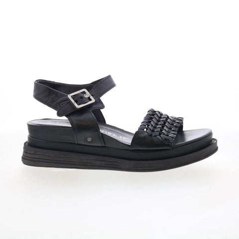 A.S. 98 Landon Womens Black Leather Hook & Loop Platform Sandals Shoes