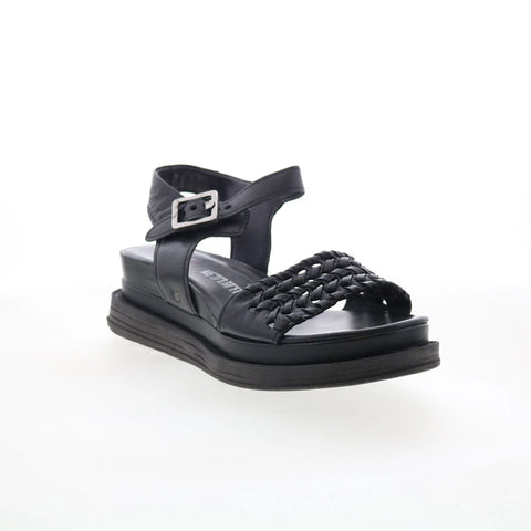 A.S. 98 Landon Womens Black Leather Hook & Loop Platform Sandals Shoes