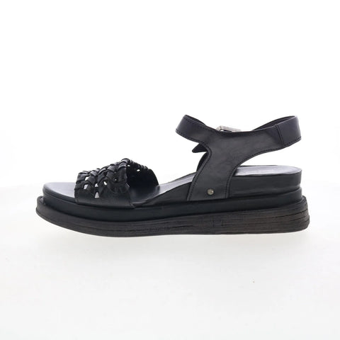 A.S. 98 Landon Womens Black Leather Hook & Loop Platform Sandals Shoes